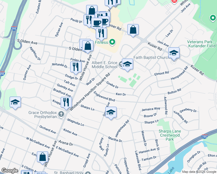 map of restaurants, bars, coffee shops, grocery stores, and more near 13 Alpha Road in Hamilton Township