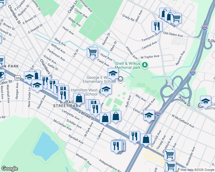 map of restaurants, bars, coffee shops, grocery stores, and more near 640 Parkinson Avenue in Hamilton Township