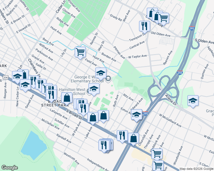 map of restaurants, bars, coffee shops, grocery stores, and more near 600 East Park Avenue in Hamilton Township