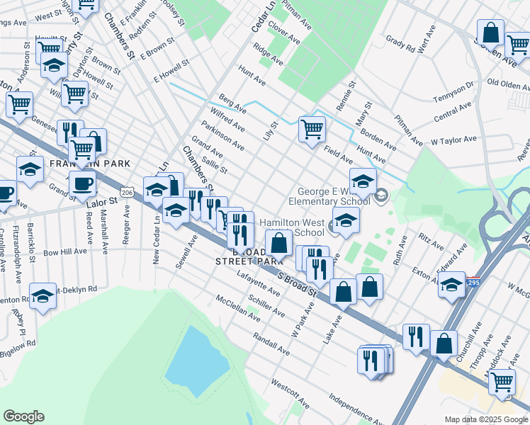 map of restaurants, bars, coffee shops, grocery stores, and more near 1238 William Street in Hamilton Township