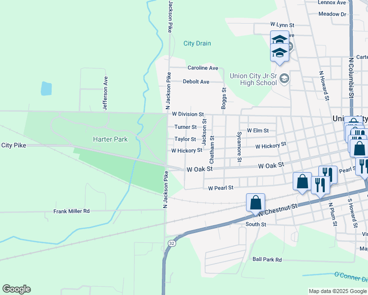 map of restaurants, bars, coffee shops, grocery stores, and more near 411 Charles Street in Union City