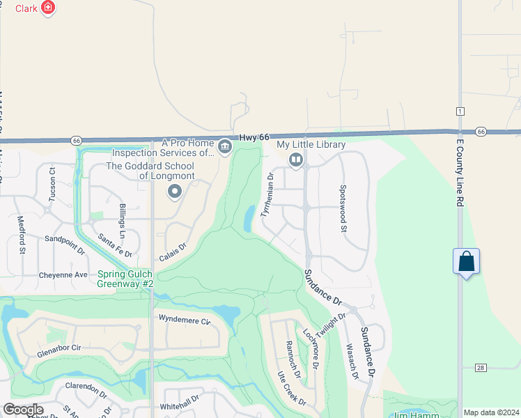 map of restaurants, bars, coffee shops, grocery stores, and more near 2313 Tyrrhenian Drive in Longmont