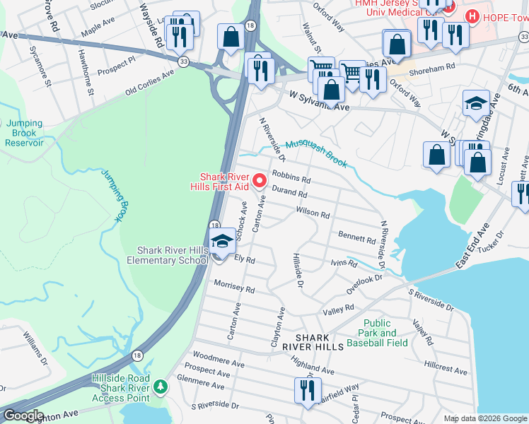 map of restaurants, bars, coffee shops, grocery stores, and more near 213 Carton Avenue in Neptune City