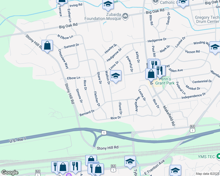 map of restaurants, bars, coffee shops, grocery stores, and more near 185 Walton Drive in Morrisville