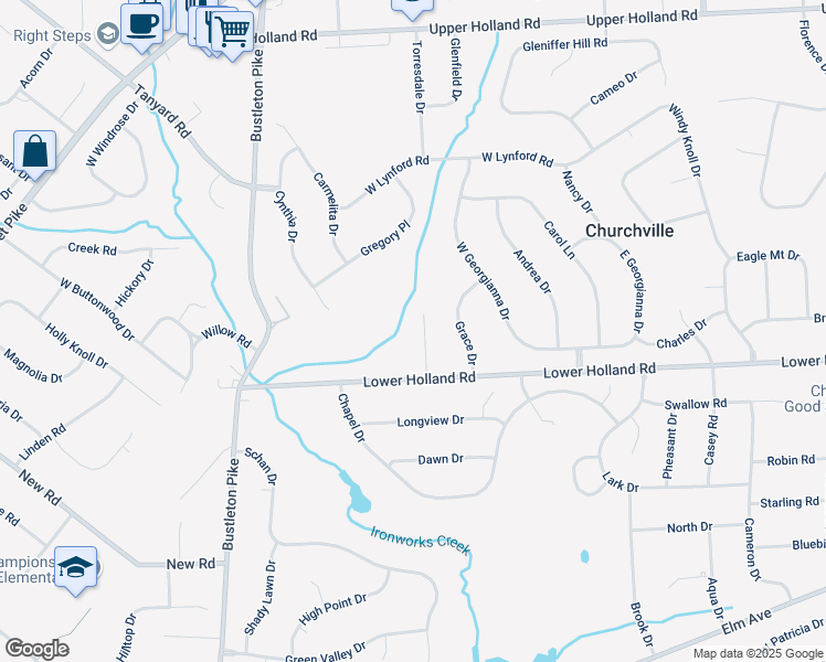 map of restaurants, bars, coffee shops, grocery stores, and more near 5 Amity Way in Holland