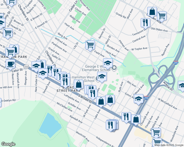 map of restaurants, bars, coffee shops, grocery stores, and more near 516 Grand Avenue in Hamilton Township