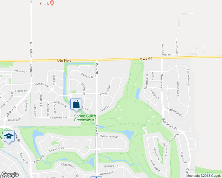 map of restaurants, bars, coffee shops, grocery stores, and more near 1122 Olympia Avenue in Longmont