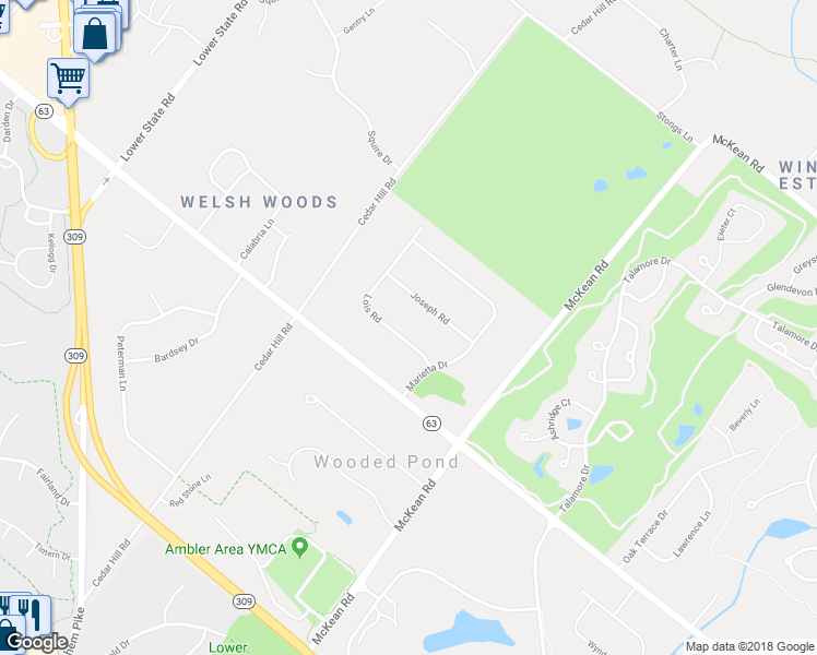 map of restaurants, bars, coffee shops, grocery stores, and more near 1222 Lois Road in Ambler