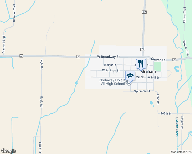 map of restaurants, bars, coffee shops, grocery stores, and more near 600 West Mill Street in Graham