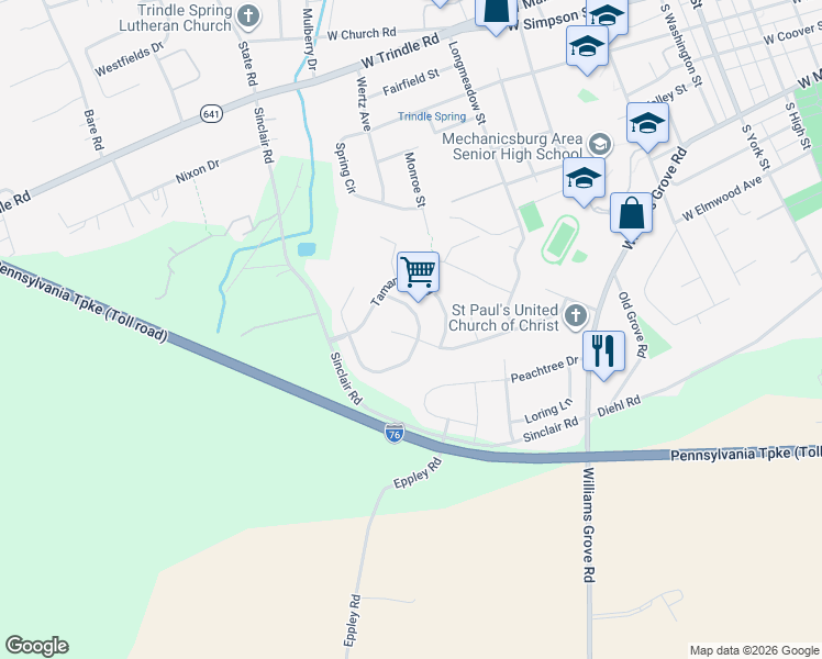 map of restaurants, bars, coffee shops, grocery stores, and more near 809 Tamanini Way in Mechanicsburg