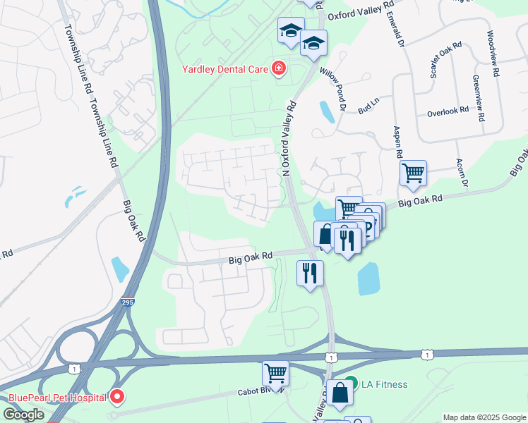 map of restaurants, bars, coffee shops, grocery stores, and more near 169 Tyler Way in Yardley