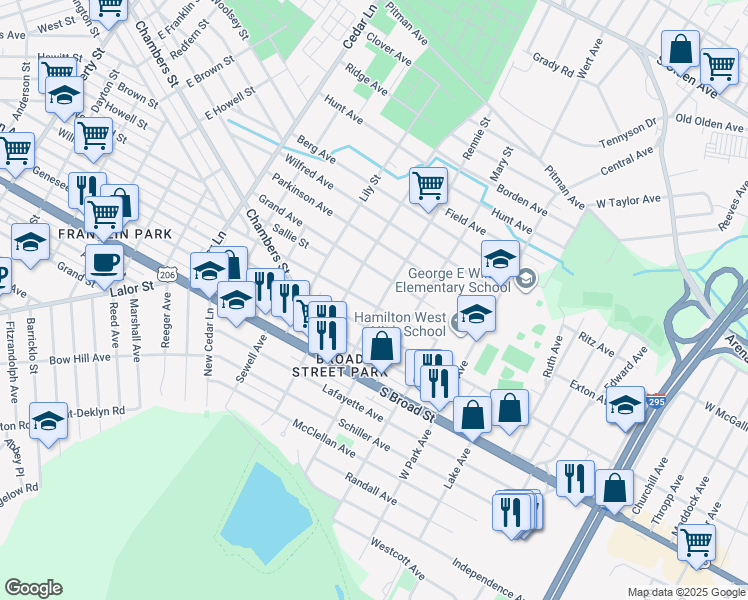 map of restaurants, bars, coffee shops, grocery stores, and more near 1238 William Street in Hamilton Township