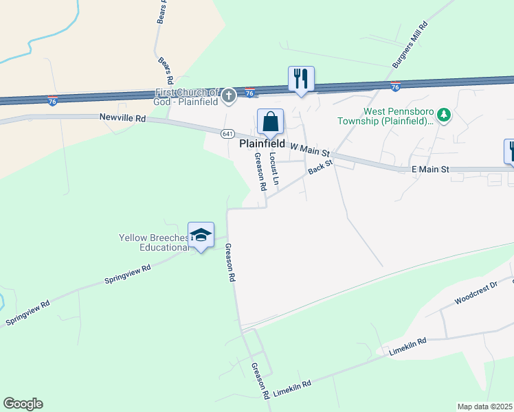 map of restaurants, bars, coffee shops, grocery stores, and more near 108 Greason Road in Carlisle