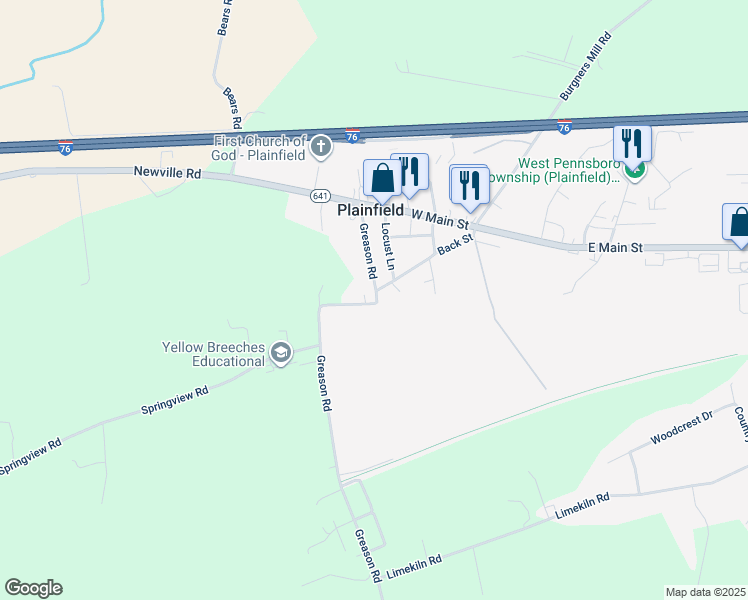 map of restaurants, bars, coffee shops, grocery stores, and more near 100 Greason Road in Carlisle