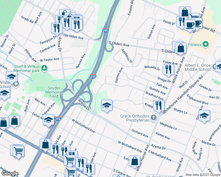 map of restaurants, bars, coffee shops, grocery stores, and more near 19 Bradford Avenue in Hamilton Township