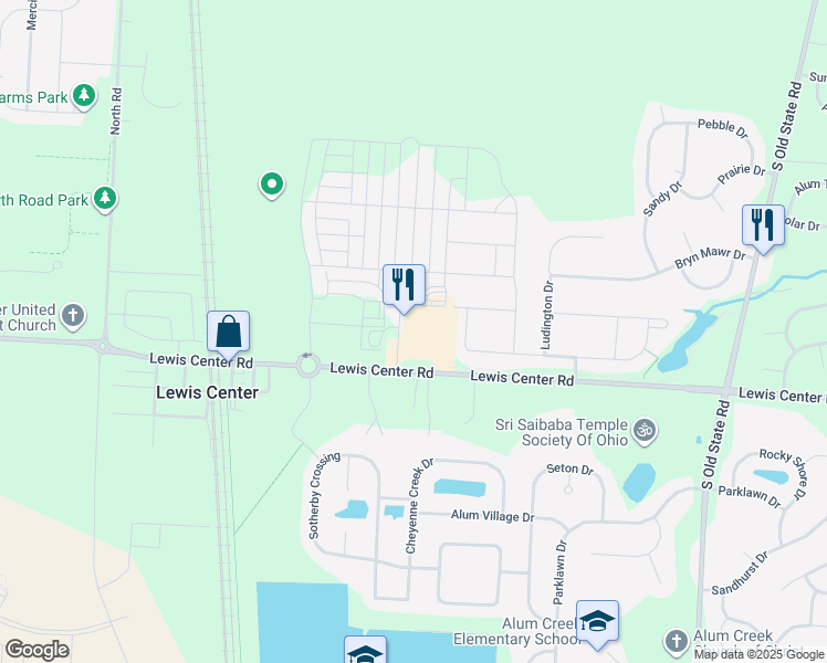 map of restaurants, bars, coffee shops, grocery stores, and more near 2041 Lewis Center Road in Lewis Center