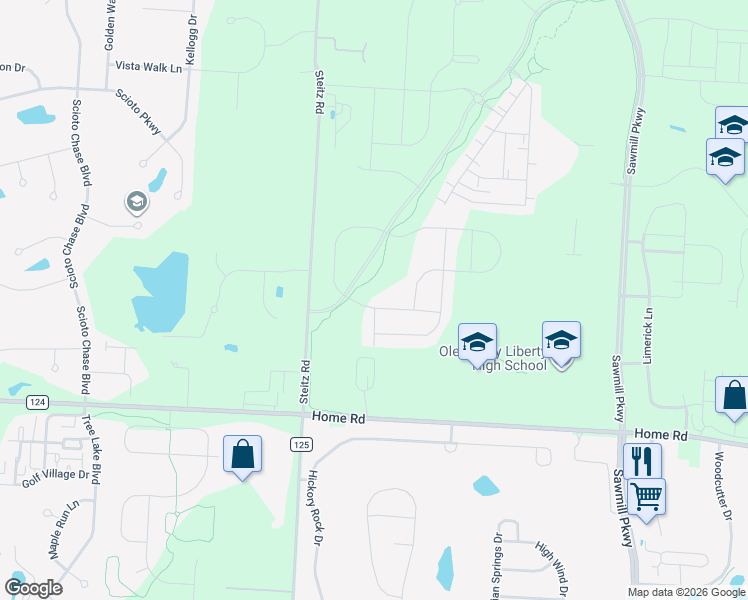 map of restaurants, bars, coffee shops, grocery stores, and more near 7197 Steitz Road in Powell