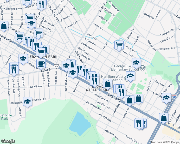 map of restaurants, bars, coffee shops, grocery stores, and more near 2265 South Clinton Avenue in Hamilton Township