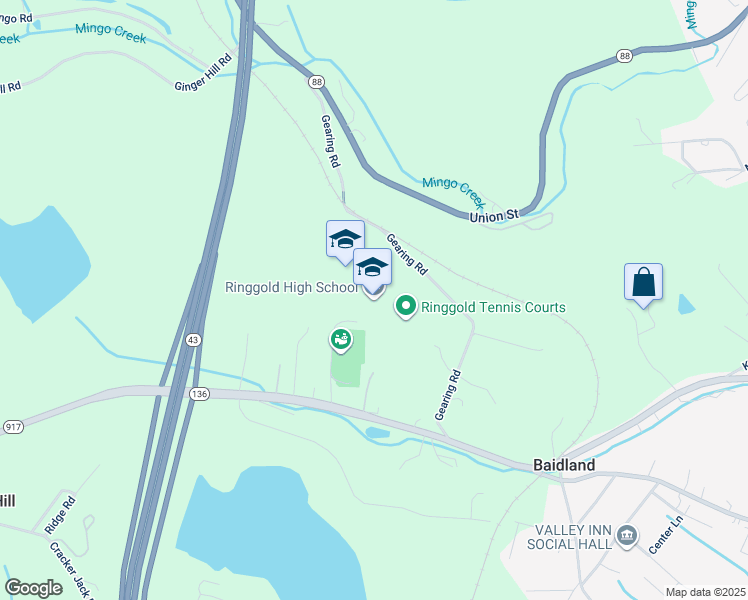 map of restaurants, bars, coffee shops, grocery stores, and more near 1 Ram Drive in Monongahela