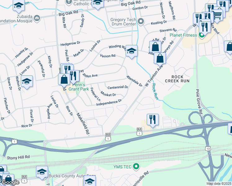 map of restaurants, bars, coffee shops, grocery stores, and more near 424 Musket Drive in Morrisville