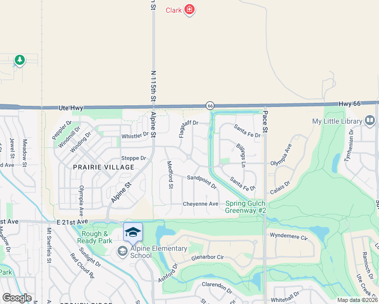 map of restaurants, bars, coffee shops, grocery stores, and more near 61 Olympia Avenue in Longmont