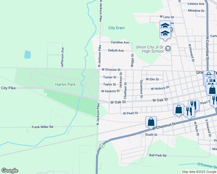 map of restaurants, bars, coffee shops, grocery stores, and more near 411 Charles Street in Union City