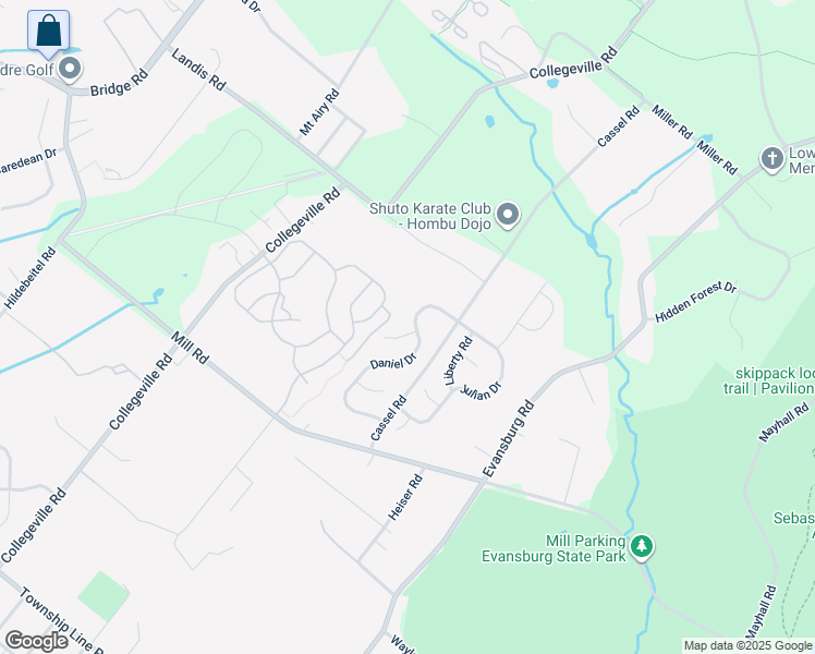map of restaurants, bars, coffee shops, grocery stores, and more near 3871 Jane Court in Collegeville