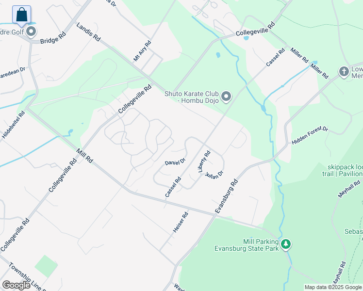 map of restaurants, bars, coffee shops, grocery stores, and more near 3871 Jane Court in Collegeville
