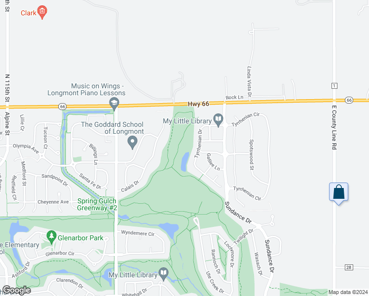 map of restaurants, bars, coffee shops, grocery stores, and more near 2313 Tyrrhenian Drive in Longmont