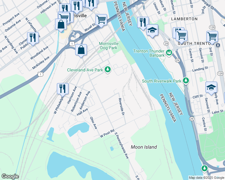 map of restaurants, bars, coffee shops, grocery stores, and more near 26 Bowling Green Avenue in Morrisville