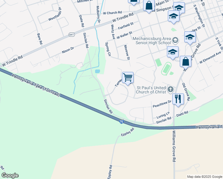 map of restaurants, bars, coffee shops, grocery stores, and more near 840 Tamanini Way in Mechanicsburg