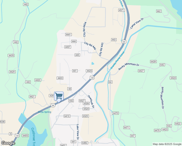 map of restaurants, bars, coffee shops, grocery stores, and more near County Road 4425 in Grand County