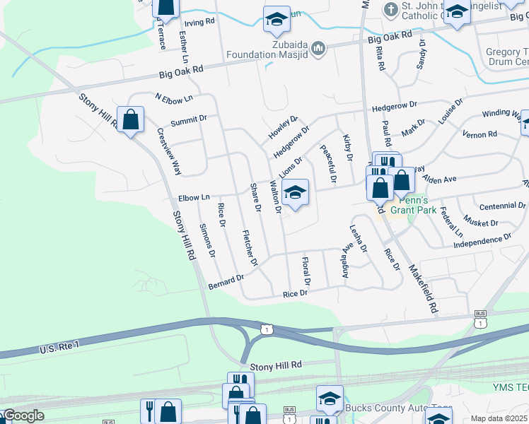 map of restaurants, bars, coffee shops, grocery stores, and more near 191 Share Drive in Morrisville
