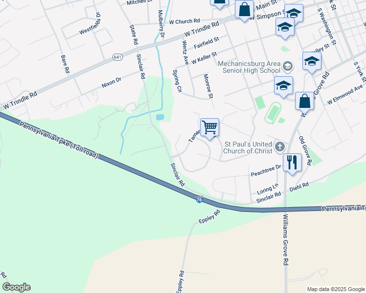 map of restaurants, bars, coffee shops, grocery stores, and more near 840 Tamanini Way in Mechanicsburg