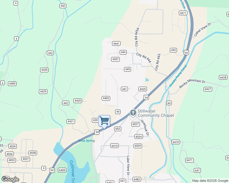 map of restaurants, bars, coffee shops, grocery stores, and more near 117 County Road in Grand Lake