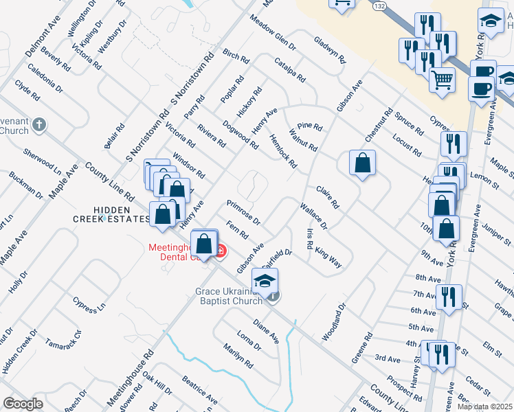 map of restaurants, bars, coffee shops, grocery stores, and more near 130 Wiltshire Lane in Warminster