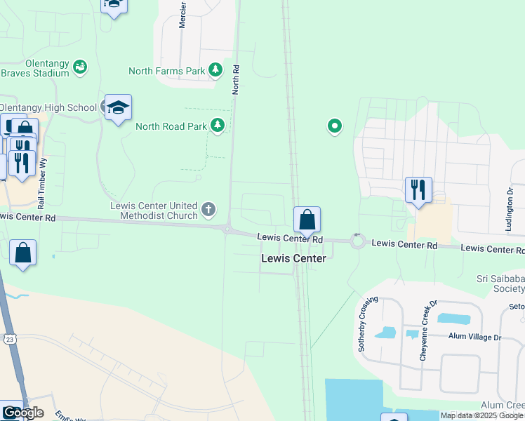 map of restaurants, bars, coffee shops, grocery stores, and more near 1371 Lewis Center Road in Lewis Center