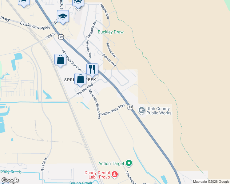 map of restaurants, bars, coffee shops, grocery stores, and more near 2400 South State Street in Springville
