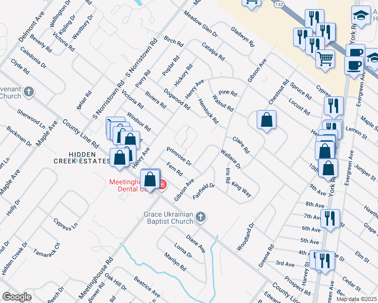 map of restaurants, bars, coffee shops, grocery stores, and more near 130 Wiltshire Lane in Warminster