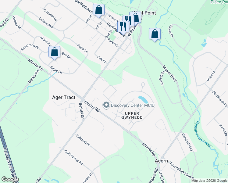 map of restaurants, bars, coffee shops, grocery stores, and more near 443 Primrose Drive in Lansdale