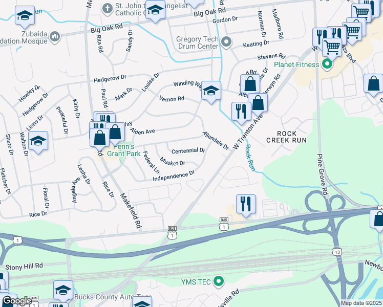 map of restaurants, bars, coffee shops, grocery stores, and more near 423 Centennial Drive in Morrisville