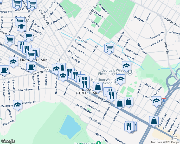 map of restaurants, bars, coffee shops, grocery stores, and more near 1144 William Street in Hamilton Township