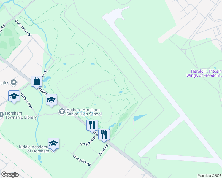 map of restaurants, bars, coffee shops, grocery stores, and more near 200 Tournament Drive in Horsham
