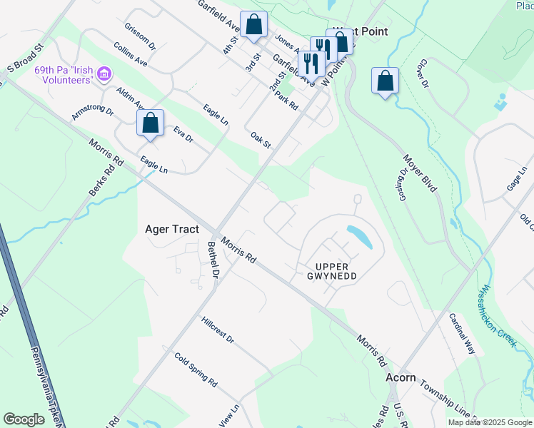 map of restaurants, bars, coffee shops, grocery stores, and more near 3106 Lilac Court in Lansdale