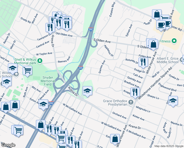 map of restaurants, bars, coffee shops, grocery stores, and more near 19 Bradford Avenue in Hamilton Township