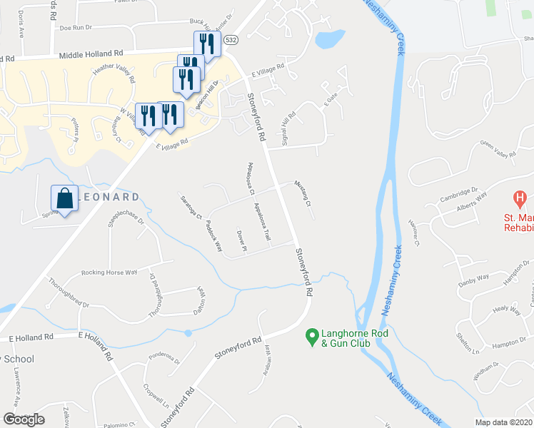 map of restaurants, bars, coffee shops, grocery stores, and more near 20 Appaloosa Trail in Southampton