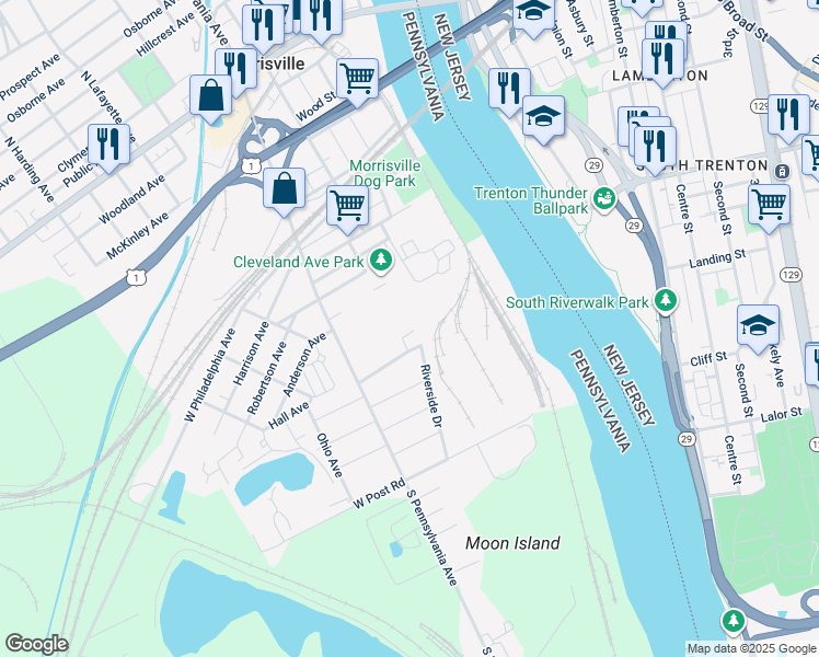 map of restaurants, bars, coffee shops, grocery stores, and more near 26 Bowling Green Avenue in Morrisville
