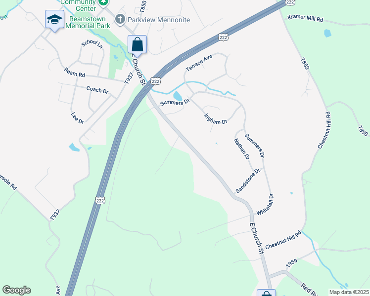 map of restaurants, bars, coffee shops, grocery stores, and more near 141 East Church Street in Stevens