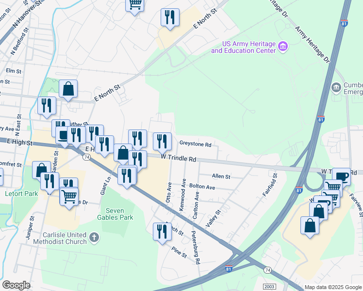 map of restaurants, bars, coffee shops, grocery stores, and more near 6 Greystone Road in Carlisle
