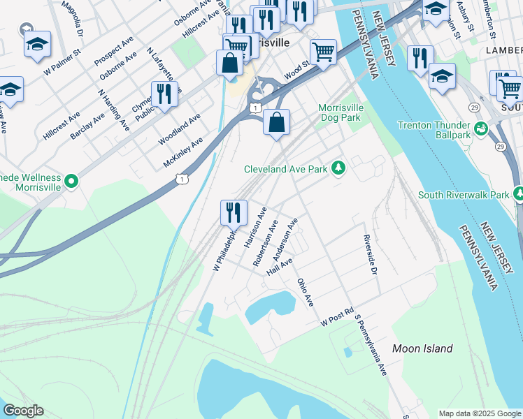 map of restaurants, bars, coffee shops, grocery stores, and more near 88A Coleman Avenue in Morrisville